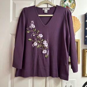90s purple embroidered floral long sleeve - dress barn cottage core